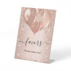Rose gold drips blush balloons favours guest sign