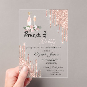 Rose Gold  Drips Brunch & Bubbly Bridal Shower Acrylic Invitations