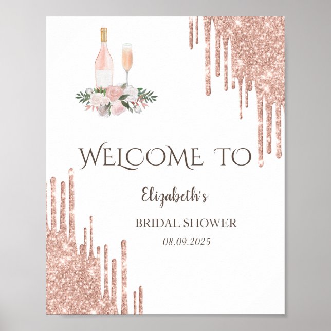 Rose Gold Drips Brunch & Bubbly Bridal Shower Poster (Front)