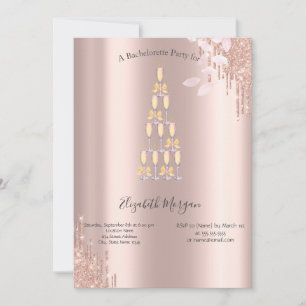 Rose Gold Drips Champagne Glass Bachelorette   Invitation