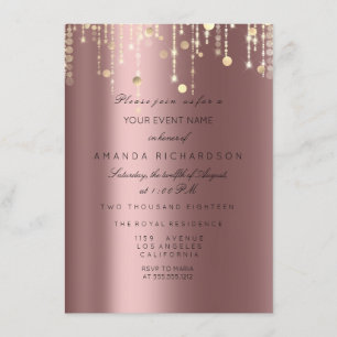 Rose Gold Drips Confetti Bridal Birthday Invitation