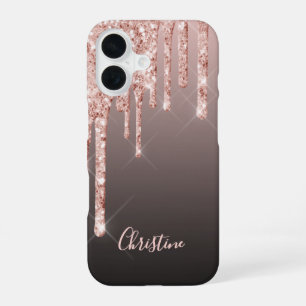 Rose gold drips copper ombre name girly iPhone 16 case
