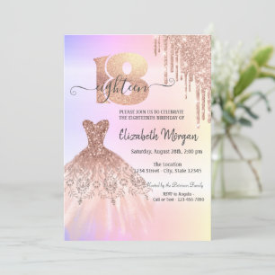 Rose Gold  Drips Dress Ombre 18th Birthday  Invitation