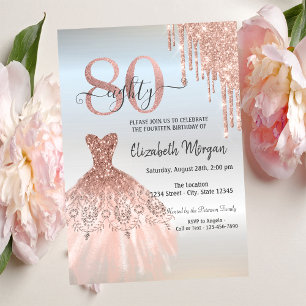 Rose Gold Drips Dress Silver 80th Birthday Invitation
