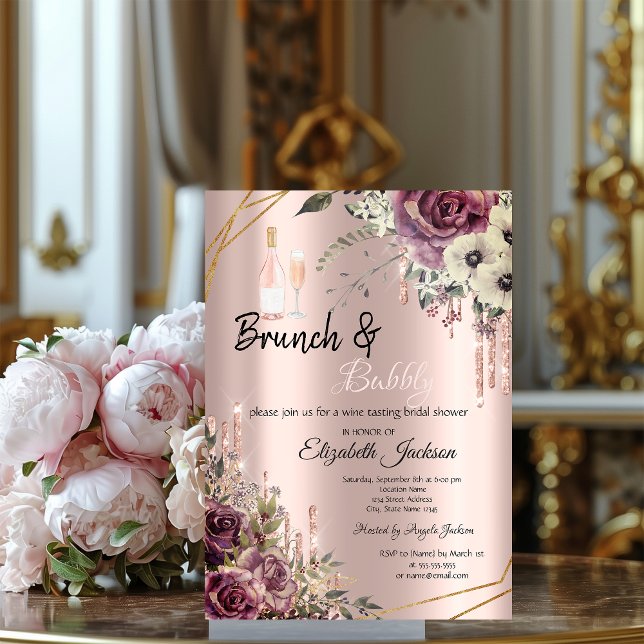 Rose Gold  Drips Floral Bridal Shower  Invitation (Creator Uploaded)