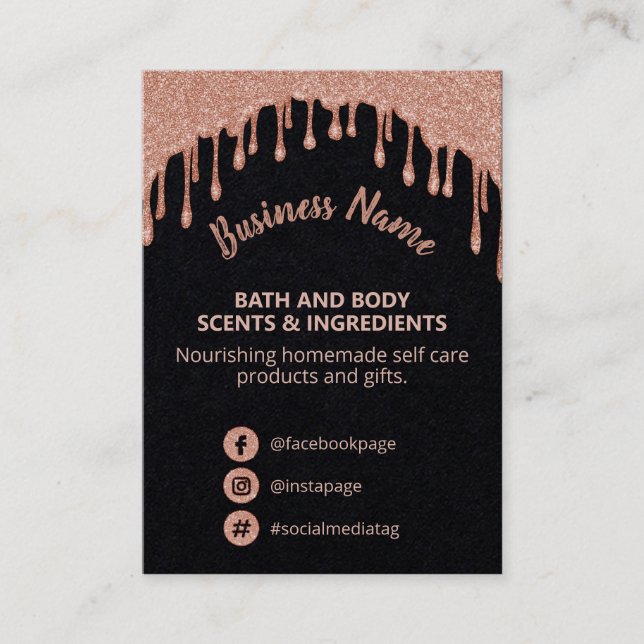 Rose Gold Drips Homemade Bath Body Ingredient List Business Card (Front)