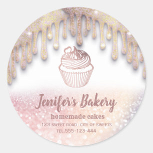 Rose gold drips Homemade cupcakes and sweets Class Classic Round Sticker