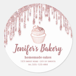 Rose gold drips Homemade cupcakes and sweets Classic Round Sticker