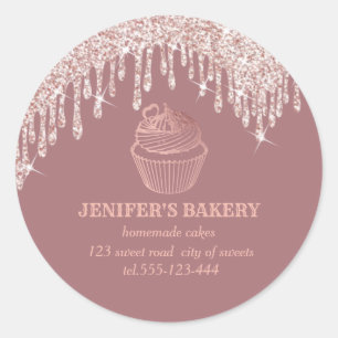 Rose gold drips Homemade cupcakes and sweets Classic Round Sticker