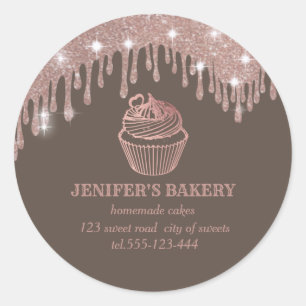 Rose gold drips Homemade cupcakes and sweets Classic Round Sticker