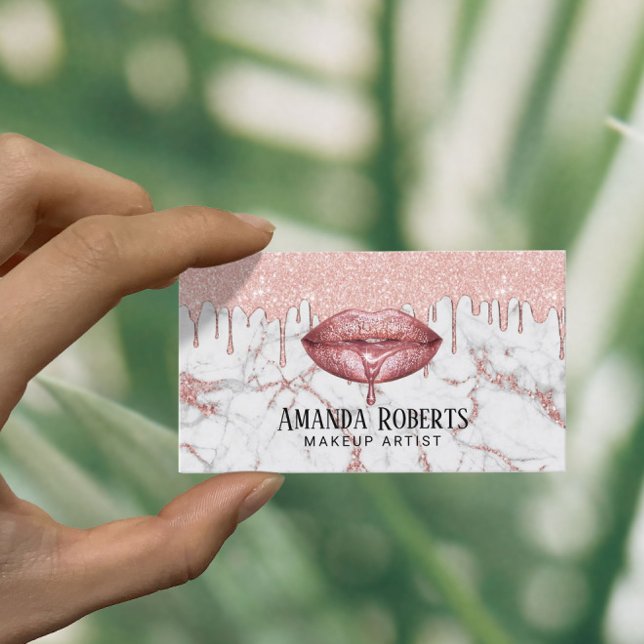 Rose Gold Drips Lips Marble Makeup Artist Salon Business Card (Creator Uploaded)