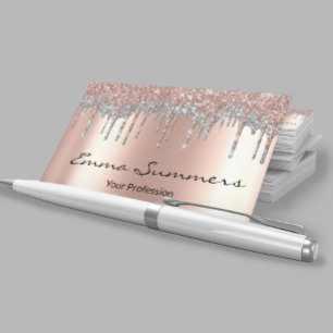 Rose Gold Drips Metal Elegant Customise Glitter Business Card