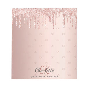Rose gold drips monogram initials name notepad