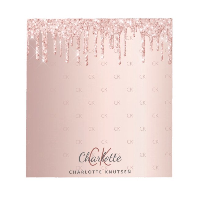 Rose gold drips monogram initials name notepad (Front)
