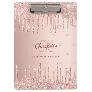 Rose gold drips monogram script clipboard