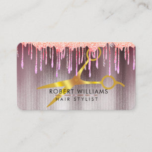 Rose Gold Drips Scissors Hair Makeup Artist Business Card