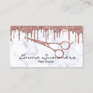 Rose Gold Drips Scissors Hair Stylist Salon Business Card
