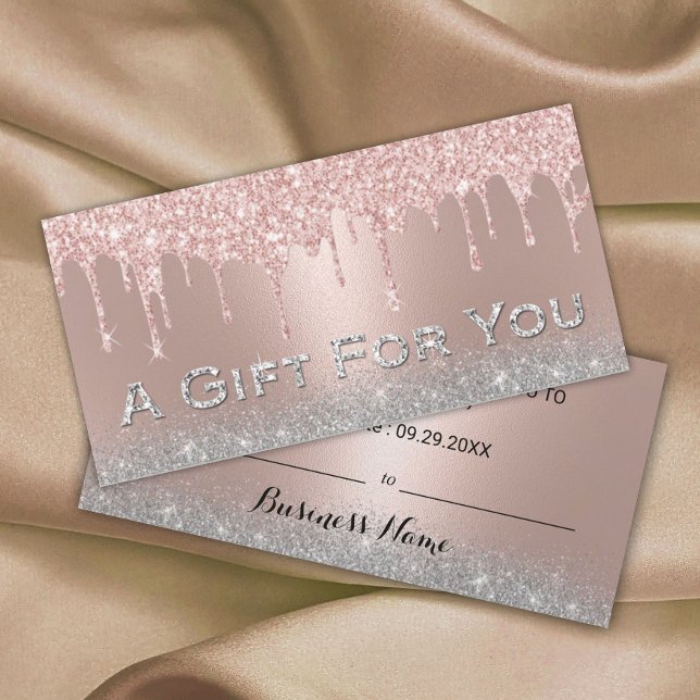 Rose Gold Drips Silver Glitter Gift Certificates (Creator Uploaded)