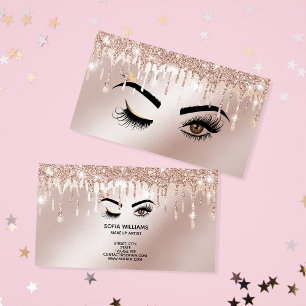 Rose Gold Drips Sparkle Lashes Wink Eye Makeup Business Card