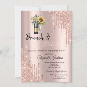 Rose Gold  Drips Sunflowers Bridal Shower Invitation