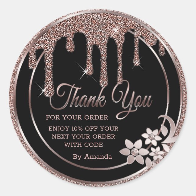 rose gold drips thank you classic round sticker (Front)