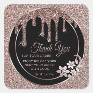 Rose gold drips thank you square sticker