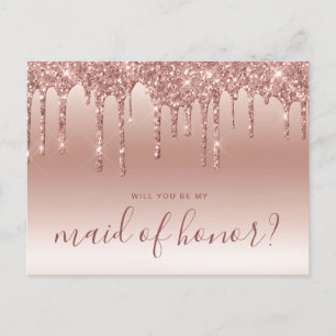 Rose gold drips will you be my maid of honour invitation postcard