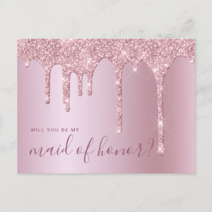 Rose gold drips will you be my maid of honour invitation postcard