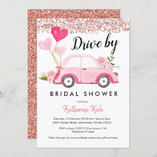 Rose Gold Drive by Bridal Shower Invitation
