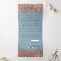 Rose Gold Dusty Blue Glitter Registry Detail RSVP