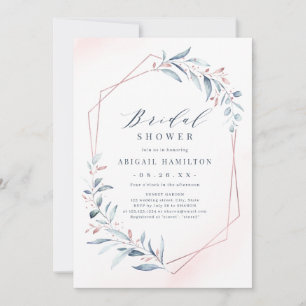 Rose Gold Dusty Blue Greenery Bridal Shower Invitation