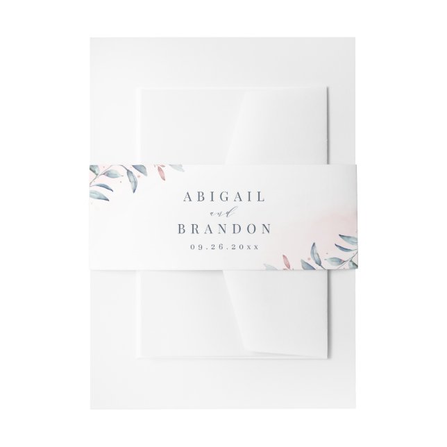 Rose Gold Dusty Blue Greenery Geometric Wedding Invitation Belly Band (Front Example)