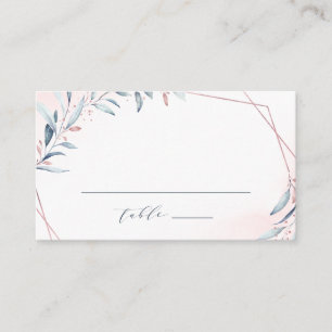 Rose Gold Dusty Blue Greenery Geometric Wedding Place Card