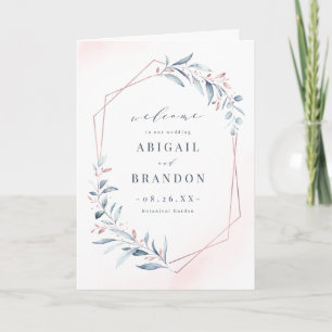 Rose Gold Dusty Blue Greenery Geometric Wedding Program