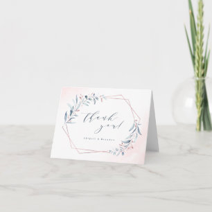 Rose Gold Dusty Blue Greenery Geometric Wedding Th Thank You Card