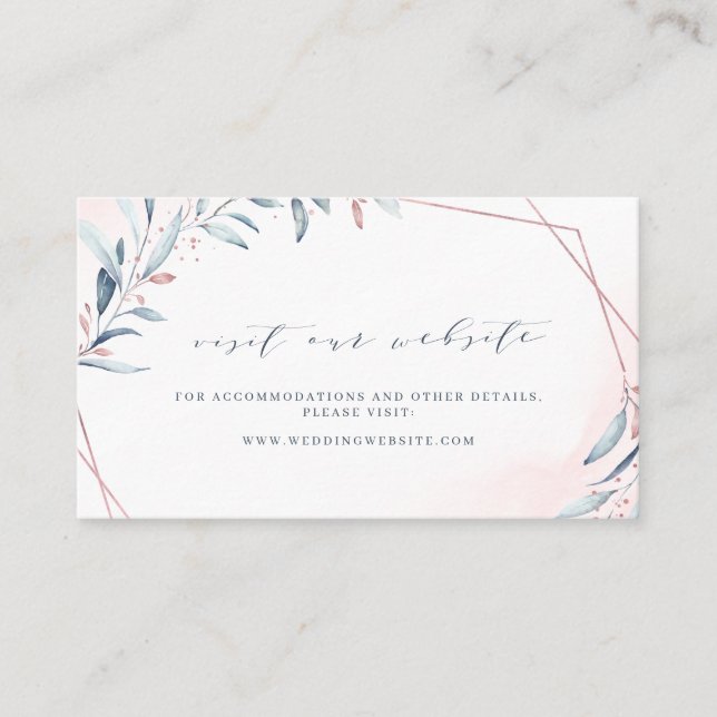 Rose Gold Dusty Blue Greenery Website Insert Card (Front)