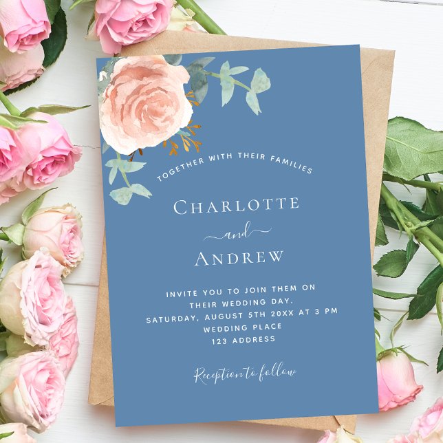 Rose gold dusty blue greenery wedding invitation (Creator Uploaded)