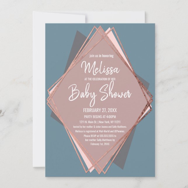 Rose Gold Dusty Blue Mauve Geometric Baby Shower Invitation (Front)