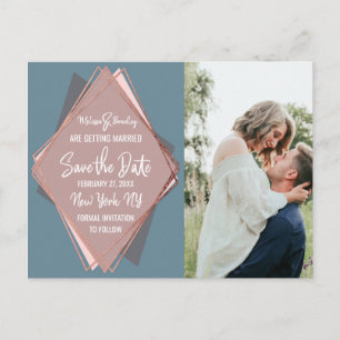 Rose Gold Dusty Blue Mauve Geometric Save the Date Announcement Postcard