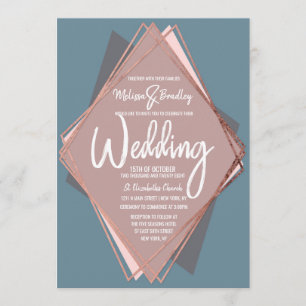 Rose Gold Dusty Blue Mauve Geometric Wedding Invitation
