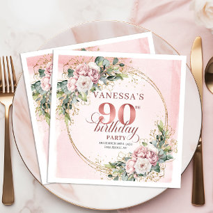 Rose Gold Dusty Pink Boho Floral 90th Birthday  Napkin