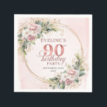 Rose Gold Dusty Pink Floral 90th Birthday Party  Napkin<br><div class="desc">✅ For matching items search 36-90 in my collections ✅ Celebrate a beautiful milestone with elegant 90th birthday napkins featuring watercolor dusty pink and blush pink flowers, soft eucalyptus greenery, and a shimmering rose gold frame. This boho floral design adds a romantic, stylish touch to any party table and makes...</div>
