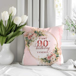 Rose Gold Dusty Pink Floral 90th Birthday Pillow<br><div class="desc">✅ For matching items search 36-90 in my collections ✅ Celebrate a special milestone with this elegant 90th birthday pillow featuring watercolor dusty pink and blush pink flowers, delicate eucalyptus greenery, and a shimmering rose gold frame. The soft boho floral design adds a timeless, feminine touch, making it a beautiful...</div>