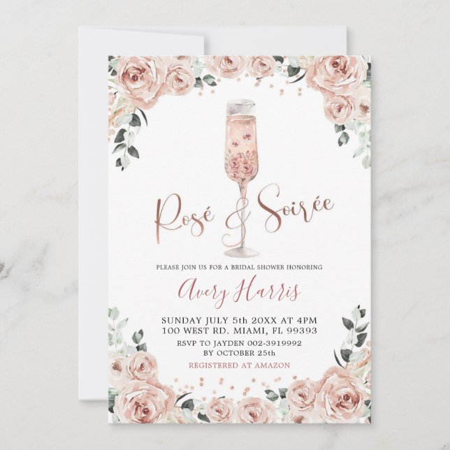 Rose Gold Dusty Pink Rose Soiree Bridal Shower Invitation (Front)