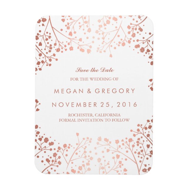 Rose Gold Effect Baby's Breath Save the Date Magnet (Vertical)