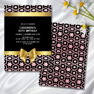 Rose Gold Egypt Geometric Gold Bow Black Birthday Invitation