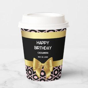 Rose Gold Egypt Geometric Gold Bow Happy Birthday Paper Cups