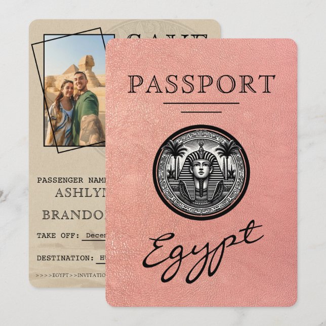 Rose Gold Egypt Passport Wedding Save the Date (Front/Back)