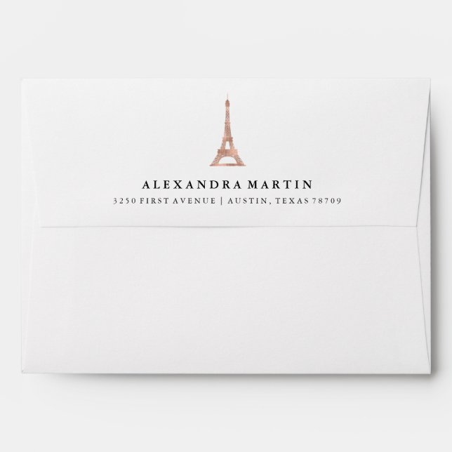 Rose Gold Eiffel Tower | Rose Gold Stripes Inside Envelopes (Back (Top Flap))