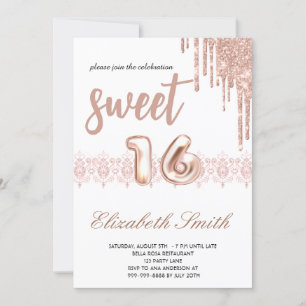 Rose gold elegance,  rose gold sweet sixteen    invitation